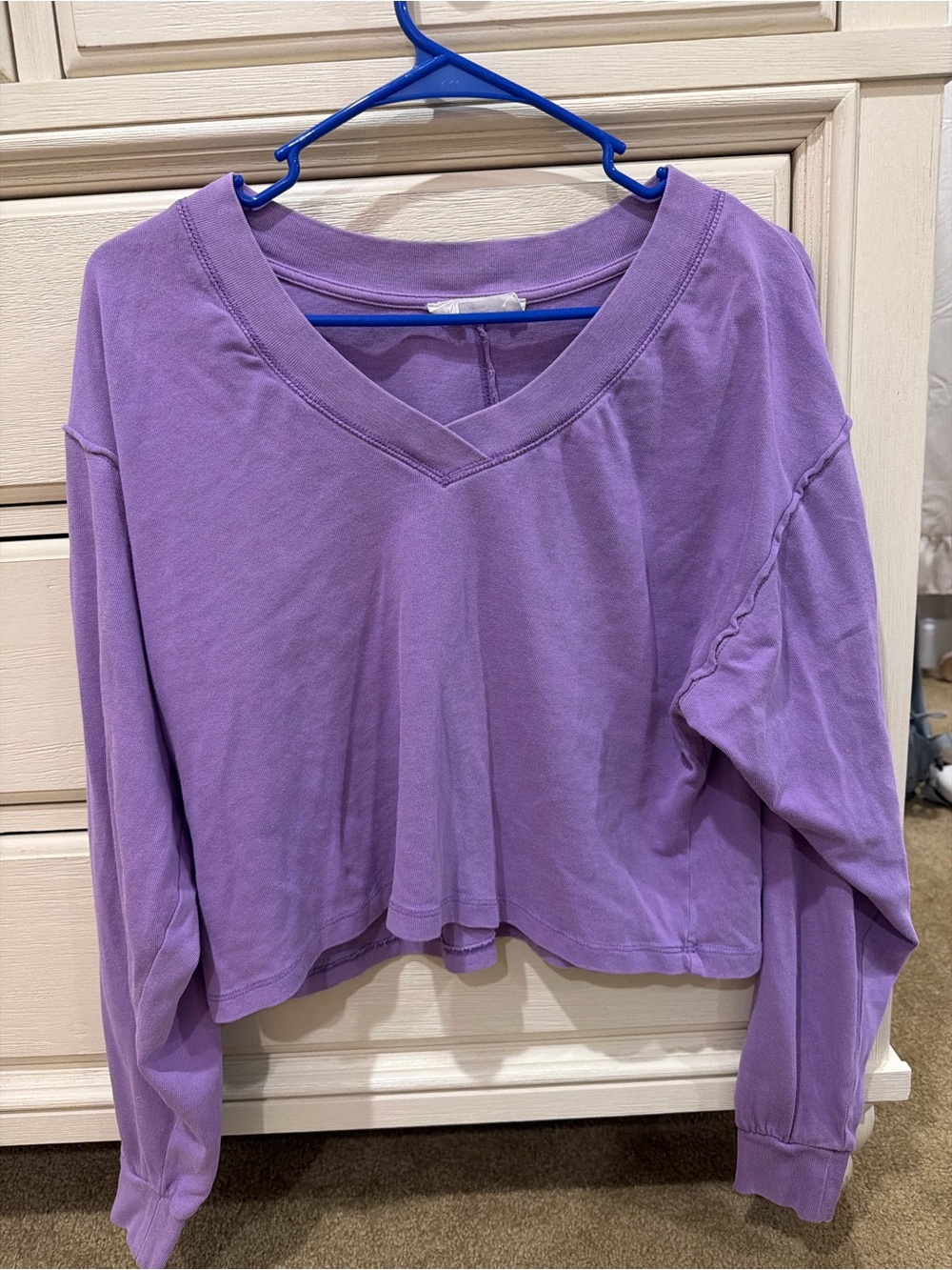 Double Zero Lavender V-Neck Cropped Sweatshirt